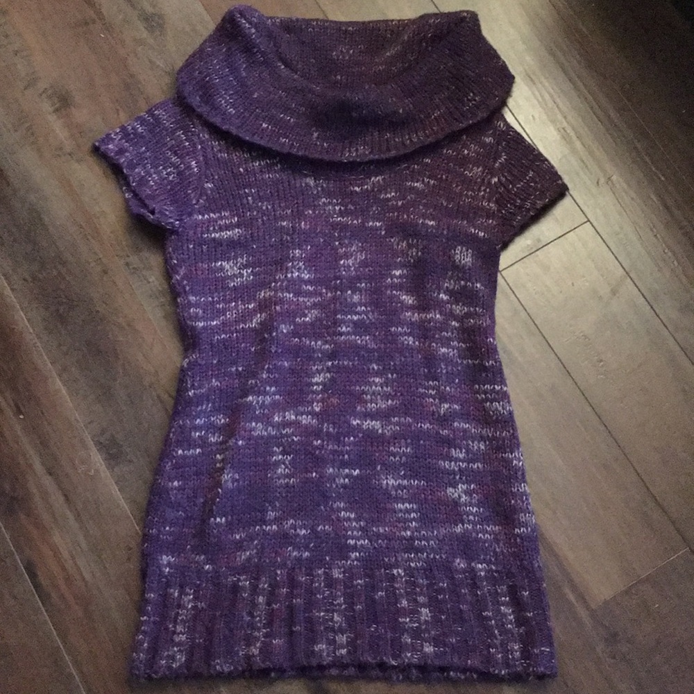 Purple knit cowl neck tunic sweater